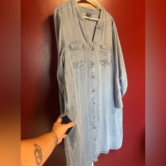 J. Jill Denim Dress Women’s Size XL Light Blue Button Down Tencel Shirt Dress - Picture 2 of 7